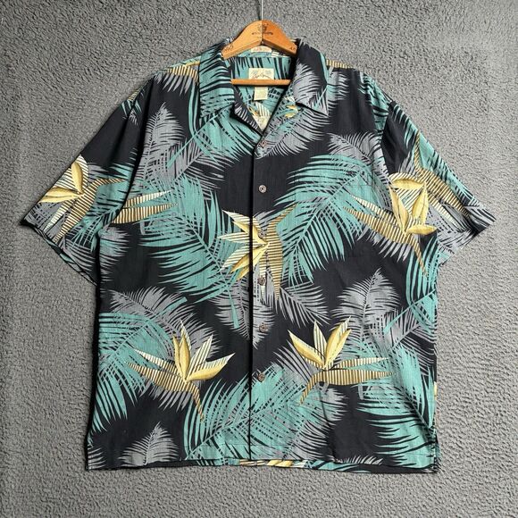 Reyn Spooner Shirt Mens L Regency Silk Jacquard Loop Collar Hawaiian Palm - Picture 1 of 12